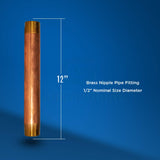 Supply Giant OQCS1212 1/2 inch Long Brass Nipple Pipe Fitting with 1/2" Nominal Diameter and NPT Ends