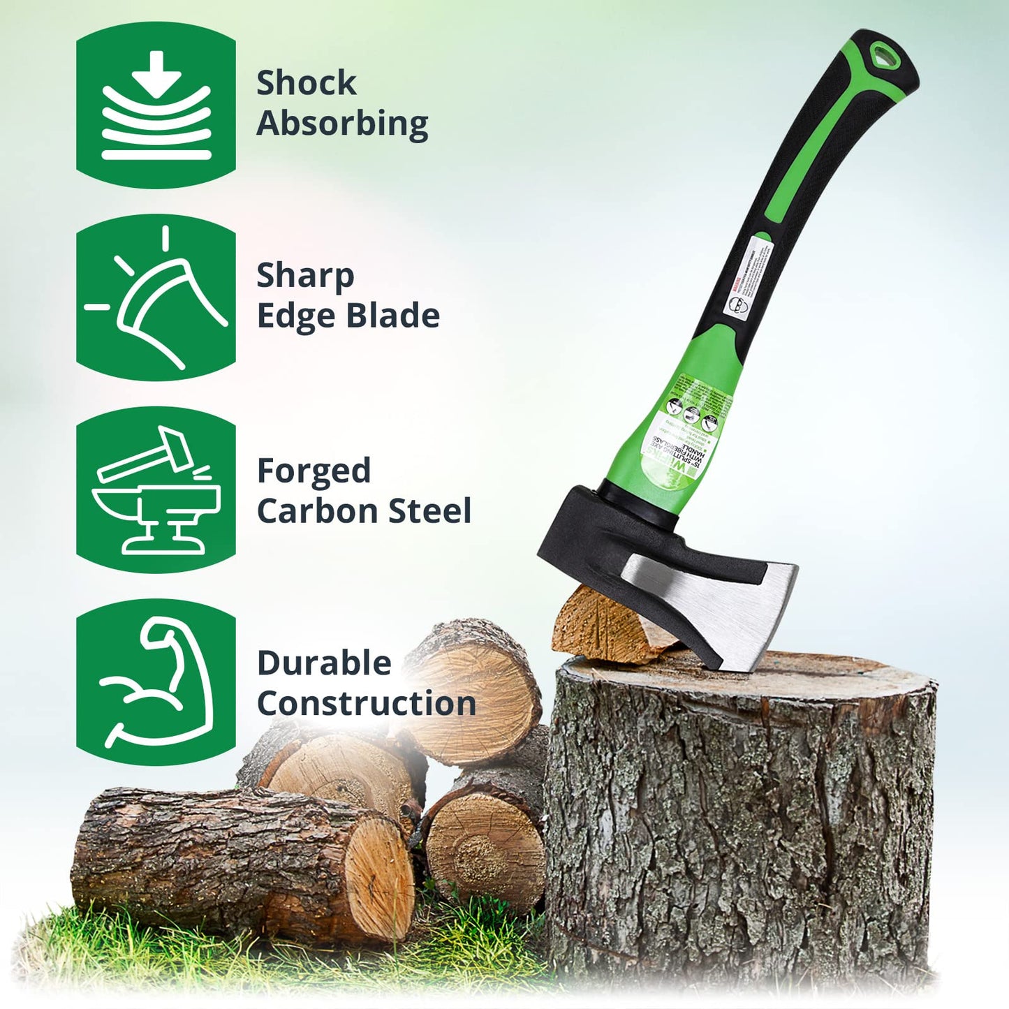 WilFiks Splitting Axe, 15” Camping Hatchet for Chopping and Kindling Wood and