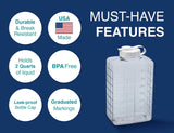 Arrow Home Products 2 Qt Bottle w/Cap for Cold Drinks - Clear View Plastic Refrigerator Bottle w/Easy-Pour Spout & Graduated Markings - Made in USA, BPA Free - Ideal for Water, Iced Tea, Juice