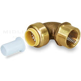 Supply Giant VQGF1 Pushlock 1 Inch Long x Female Elbow for Push Fittings, Made with Lead Free DZR Forged Brass, Connects PEX, CPVC and Copper, Pre-Lubricated Quick Installation, 1"