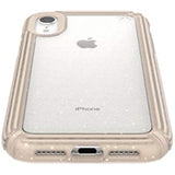 Speck Products Presidio V-Grip iPhone XR Case, Clear with Gold Glitter/Calfskin Brown (120253-7730)