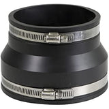 Supply Giant 6I89 Flexible Rubber Coupling with Stainless Steel Clamps, 4" Cast Iron / PVC x 4" Clay, Black