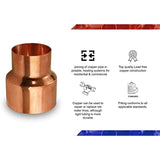 Supply Giant DDSD1145 Reducing Copper Coupling With Sweat Sockets And With Rolled Tube Stop, 1-1/4 X 1/2 Inch