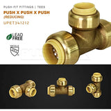 Supply Giant VQFU341212 2 Reducing Tee Pipe Fittings Push to Connect Pex Copper, CPVC, 3/4 x 1/2 x 1/2 Inch, Brass