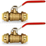 Supply Giant VQCW12-2 Full Port fit Ball Valve Water Shut Off Push to Connect PEX,Copper, CPVC, 1/2 Inch, Brass Pack of 2, 1/2