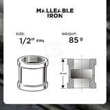 Supply Giant CNMS0034 1/2"" Black Malleable Iron Straight Left/Right Coupling"