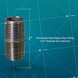 Supply Giant OQHM1500-10 Pre Cut Industrial Closed Steel Nipple, Connectors, Used To Build Vintage Furniture, Threaded Pipes and Fittings, 1-1/2'' x 1", Galvanized (Pack of 10), 1-1/2" x 1"