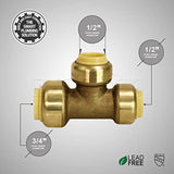 Supply Giant VQFU341212 2 Reducing Tee Pipe Fittings Push to Connect Pex Copper, CPVC, 3/4 x 1/2 x 1/2 Inch, Brass