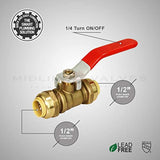 Supply Giant VQCW12-2 Full Port fit Ball Valve Water Shut Off Push to Connect PEX,Copper, CPVC, 1/2 Inch, Brass Pack of 2, 1/2