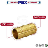 Supply Giant FQDQ0012-10 X PEX Straight Coupling Barb Pipe Fitting, 1/2'', Brass (10 Pack)
