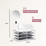 Clear Cosmetic Organizer with Mirror - Easily Organize Cosmetics, Jewelry and Hair Accessories. Looks Elegant Sitting on Your Vanity, Bathroom Counter or Dresser. Clear Design for Easy Visibility.