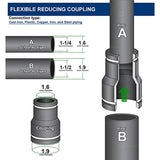 Supply Giant 6I4J Flexible Pvc Reducing Coupling with Stainless Steel Clamps, 1-1/2 x 1-1/4 Inch, Black