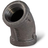SUPPLY GIANT CNGG0100 1" 45 Degree Malleable Iron Elbow Fitting for High Pressures with Female Thread Connects and Black Finish, 1