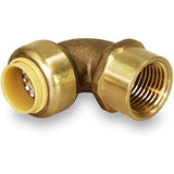 Supply Giant VQGF1 Pushlock 1 Inch Long x Female Elbow for Push Fittings, Made with Lead Free DZR Forged Brass, Connects PEX, CPVC and Copper, Pre-Lubricated Quick Installation, 1"