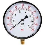 Supply Giant 4.5 Dial Utility Dry Water Pressure Gauge, Ideal for Swimming Pool Filter - Sprinkler-Spa-Well Pump - Aquarium - Water Hose, 14 NPT Lower Mount Connection, 0-100 Psi, Black(PG45100)