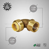 Supply Giant VQGF1 Pushlock 1 Inch Long x Female Elbow for Push Fittings, Made with Lead Free DZR Forged Brass, Connects PEX, CPVC and Copper, Pre-Lubricated Quick Installation, 1"