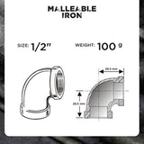Supply Giant CNOM0034 FBA_BMNL0012 1/2"" 90 Degree Malleable Iron Elbow Fitting for High Pressures with Female Thread Connects and Black Finish"