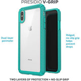Speck Products Presidio V-Grip iPhone Xs Max Case, Clear/Caribbean Blue
