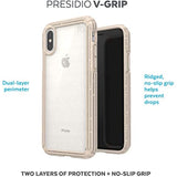 Speck Products iPresidio V-Grip iPhone Xs/iPhone X Case, Clear with Gold Glitter/Calfskin Brown