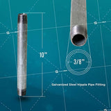 Supply Giant OQHM3810-4 Pre Cut Industrial Steel Nipple, Malleable Connectors, Used To Build Vintage Furniture, Threaded Pipes and Fittings, 3/8'' x 10", Galvanized (Pack of 4), 3/8" x 10", 4 Pack