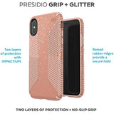 Speck Products Presidio Grip + Glitter iPhone Xs/iPhone X Case, Bella Pink with Gold Glitter/Dahlia Peach