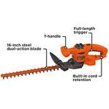 BLACK+DECKER Electric Hedge Trimmer, 16-Inch (BEHT100)
