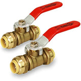 Supply Giant VQCW12-2 Full Port fit Ball Valve Water Shut Off Push to Connect PEX,Copper, CPVC, 1/2 Inch, Brass Pack of 2, 1/2