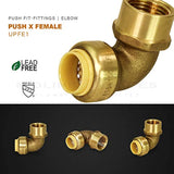 Supply Giant VQGF1 Pushlock 1 Inch Long x Female Elbow for Push Fittings, Made with Lead Free DZR Forged Brass, Connects PEX, CPVC and Copper, Pre-Lubricated Quick Installation, 1"