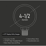 Supply Giant 4.5 Dial Utility Dry Water Pressure Gauge, Ideal for Swimming Pool Filter - Sprinkler-Spa-Well Pump - Aquarium - Water Hose, 14 NPT Lower Mount Connection, 0-100 Psi, Black(PG45100)