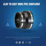 Supply Giant 6I89 Flexible Rubber Coupling with Stainless Steel Clamps, 4" Cast Iron / PVC x 4" Clay, Black