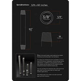 Supply Giant 3/8 Inch Black Pipe, Threaded Three Eight Inch Malleable Steel Pipes Fitting Build DIY Vintage Furniture, 3/8" x 60" (Pack Of 5)