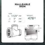 Supply Giant HNSU3636 1-1/4 X 1 X 1" Galvanized Malleable Reducing Tee With Female Threaded Fitting