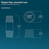 Supply Giant OQHM1155-10 Steel Nipple Pipe, 1-1/4'' x 5-1/2'', Galvanized, 1-1/4" x 5-1/2"