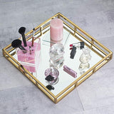 Elegant Mirror Vanity Tray, Gold Perfume Tray with Side Rails Ideal for Makeup, Jewelry and Bathroom Counter - Square Mirrored Tray Makes A Great Gift - 16 Inch