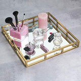 Elegant Mirror Vanity Tray, Gold Perfume Tray with Side Rails Ideal for Makeup, Jewelry and Bathroom Counter - Square Mirrored Tray Makes A Great Gift - 16 Inch
