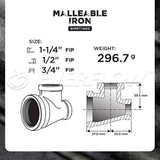 SUPPLY GIANT CNSU1405 Black Malleable Three Size Reducing Tee with Female Threaded Fitting, 1-1/4 in. x 1/2 in. x 3/4