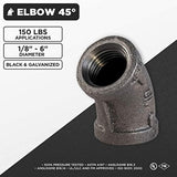 SUPPLY GIANT CNGG0100 1" 45 Degree Malleable Iron Elbow Fitting for High Pressures with Female Thread Connects and Black Finish, 1