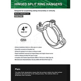 HIGHCRAFT HINGB-04-5 Industrial Decor Hinged Split Ring Pipe Hanger 4 in. Malleable Iron, with 7/8 in. Threaded Rod Fitting, Vintage Mounting Bracket for Tubing, Shower Curtain, Tiki Torch (5 Pack)