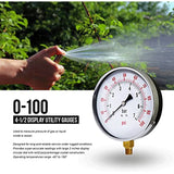 Supply Giant 4.5 Dial Utility Dry Water Pressure Gauge, Ideal for Swimming Pool Filter - Sprinkler-Spa-Well Pump - Aquarium - Water Hose, 14 NPT Lower Mount Connection, 0-100 Psi, Black(PG45100)