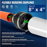Supply Giant 6I62 Flexible Pvc Reducing Coupling with Stainless Steel Clamps, 8" x 4", Black