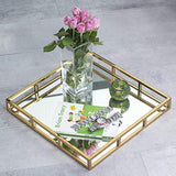 Elegant Mirror Vanity Tray, Gold Perfume Tray with Side Rails Ideal for Makeup, Jewelry and Bathroom Counter - Square Mirrored Tray Makes A Great Gift - 16 Inch