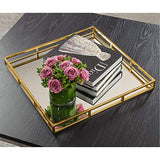 Elegant Mirror Vanity Tray, Gold Perfume Tray with Side Rails Ideal for Makeup, Jewelry and Bathroom Counter - Square Mirrored Tray Makes A Great Gift - 16 Inch