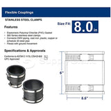 Supply Giant 6I5Jx2 Flexible Pvc Coupling with Stainless Steel Clamps 8 inch Black (pack of 2)