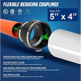 Supply Giant 6I59 Flexible Pvc Reducing Coupling with Stainless Steel Clamps, 5" x 4", Black