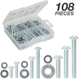 Bolts, Nuts, and Washer Assortment Kit, 108 Pieces