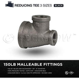 SUPPLY GIANT CNSU1405 Black Malleable Three Size Reducing Tee with Female Threaded Fitting, 1-1/4 in. x 1/2 in. x 3/4