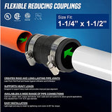 Supply Giant 6I4Jx2 Flexible PVC Reducing Coupling with Stainless Steel Clamps 1-1/2 x 1-1/4 inch Black (Pack of 2), 1-1/4
