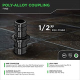 Supply Giant GQQDQ0012 PEX-A Coupling Pipe Fitting; Plastic Poly Alloy; 1/2'’ Expansion Barb; Black