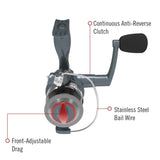 Quantum Optix Spinning Reel and Fishing Rod Combo, 7-Foot 2-Piece Graphite Composite Fishing Pole, Split-Grip EVA Rod Handle, Size 40 Reel, Changeable Right- or Left-Hand Retrieve, Silver