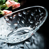 Elegant Crystal Serving Oval Bowl with Beautiful leaf design, Centerpiece For Home,Office,Wedding Decor, Fruit, Snack, Dessert, Server